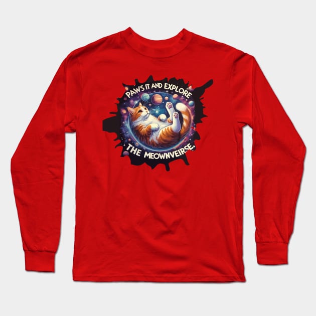 Paws it and Explore the Meowniverse - Cute Cat in Space Design Long Sleeve T-Shirt by diegotorres